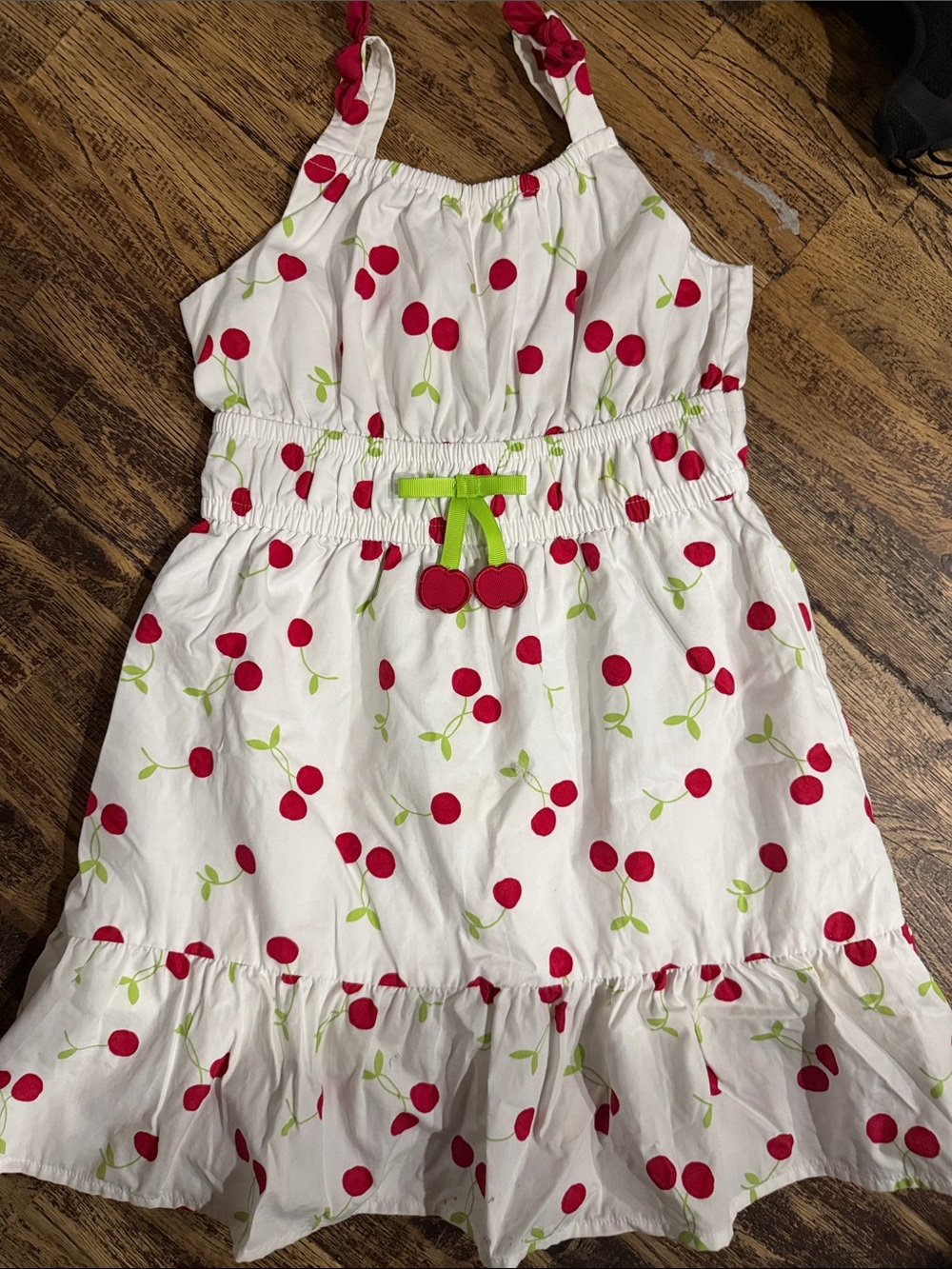 Gymboree White Sundress with Red Cherry Print and Green Accents girls 6